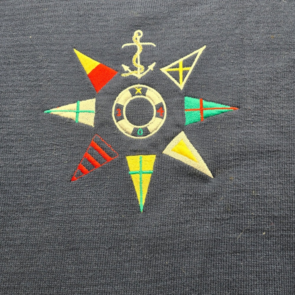 Nautica Mens Navy Blue Nautical Sweater Anchor Life Preserver Flags Size L‎